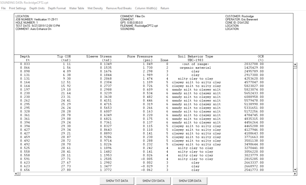 Vertek CPT Data